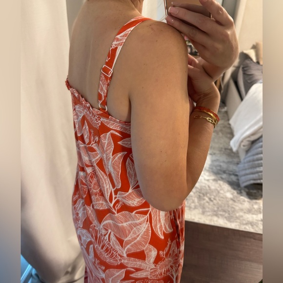 Resort Style Tropical Floral Vacation Orange & White Maxi Dress - Picture 6 of 14
